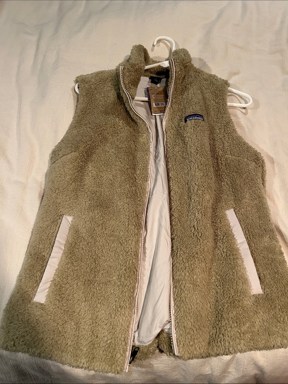 Patagonia tan Teddy Sherpa Vest with Cream Accents